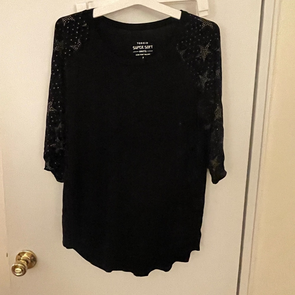 3/4 Sleeve Glitter Star Top